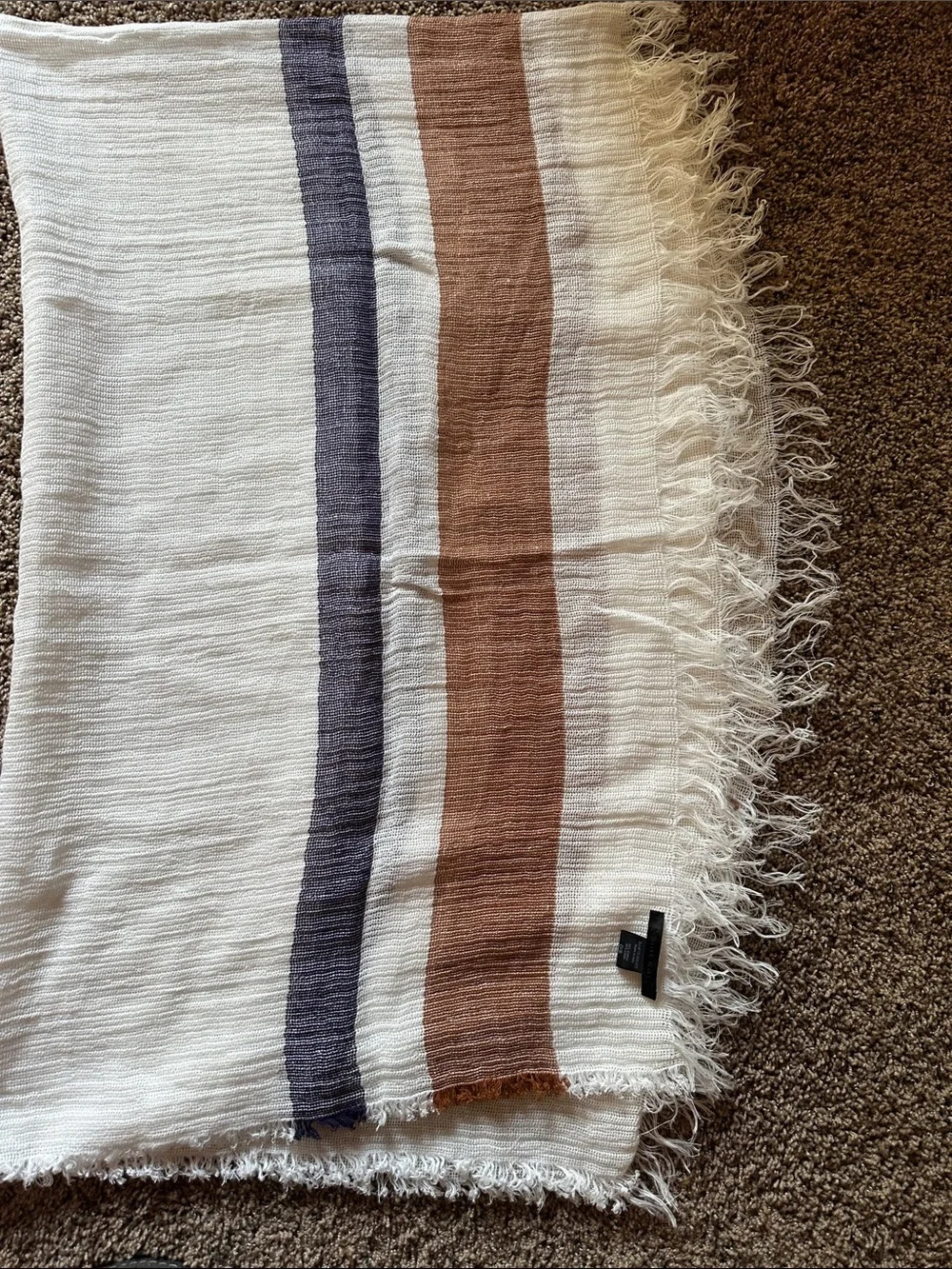 Jenni Kayne Cotton Linen Ivory with Camel and Navy Fringed